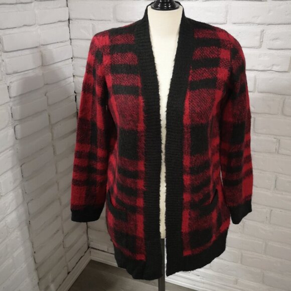NWOT Ricki's Ladies Size Small Red & Black Check Straight Fit Open Cardigan - Picture 1 of 9